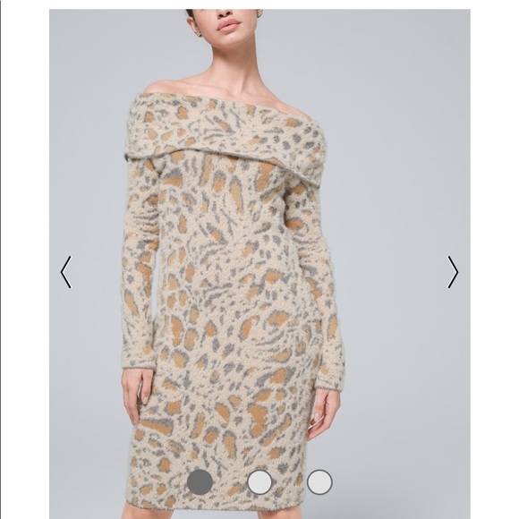 White House Black Market Clouded Leopard Off the Shoulder Cozy Sweater Dress, SP - Picture 1 of 7